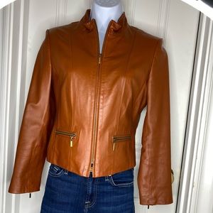 Talbots brown leather moto style jacket